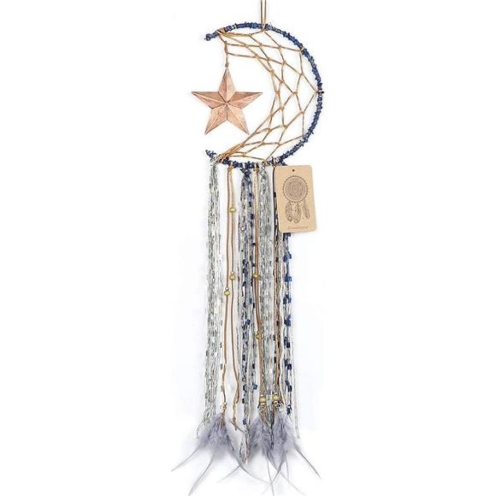 Blue Dream Catcher Handmade Half Circle Moon Design Dream Catcher Feather Hangin